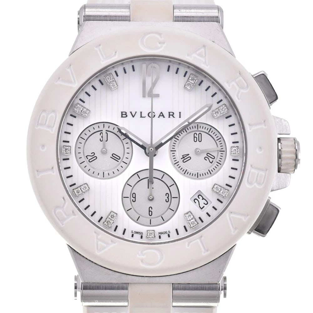 BVLGARI DIAGONO CHRONOGRAPH DIAMOND MEN'S WATCH: BVLGARI Diagono Chronograph Diamond Men's Watch Brand: BVLGARI Type/Style: Wristwatch Material: Band Material rubber, Case Material Stainless Steel / Rubber Color: Band Color white, Dial Color White /