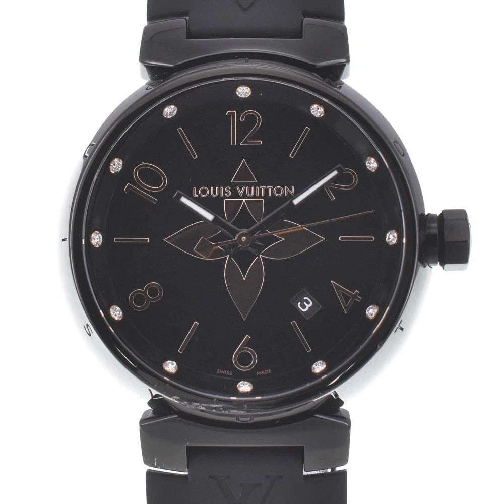 LOUIS VUITTON TAMBOUR ALL BLACK GM MEN'S WATCH: LOUIS VUITTON Tambour All Black GM Men's Watch Brand: LOUIS VUITTON Type/Style: Wristwatch Material: Band Material rubber, Case Material Stainless Steel Color: Band Color black, Dial Color black,