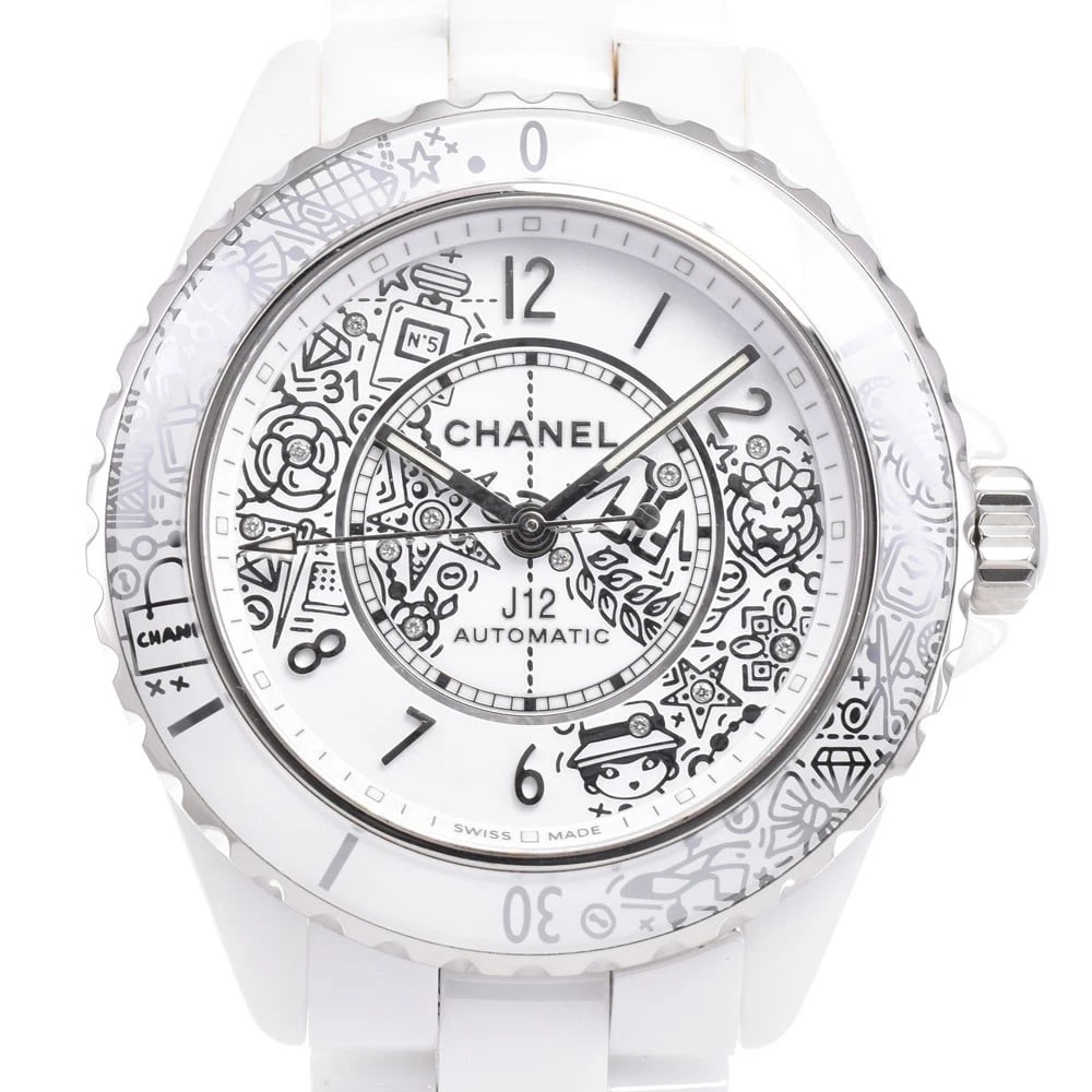 CHANEL J12 12P DIAMOND UNISEX WATCH: CHANEL J12 12P diamond Unisex Watch Brand: CHANEL Type/Style: Wristwatch Material: Band Material ceramic, Case Material Ceramic / Stainless Steel Color: Band Color white, Dial Color white, Case Color 