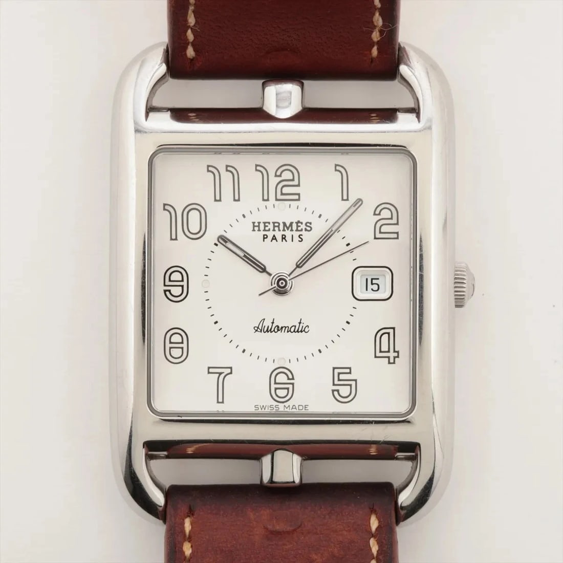 HERMES CAPE COD DUBLETOUR SS & LEATHER SILVER-FACE, WATCH (1 of 2)