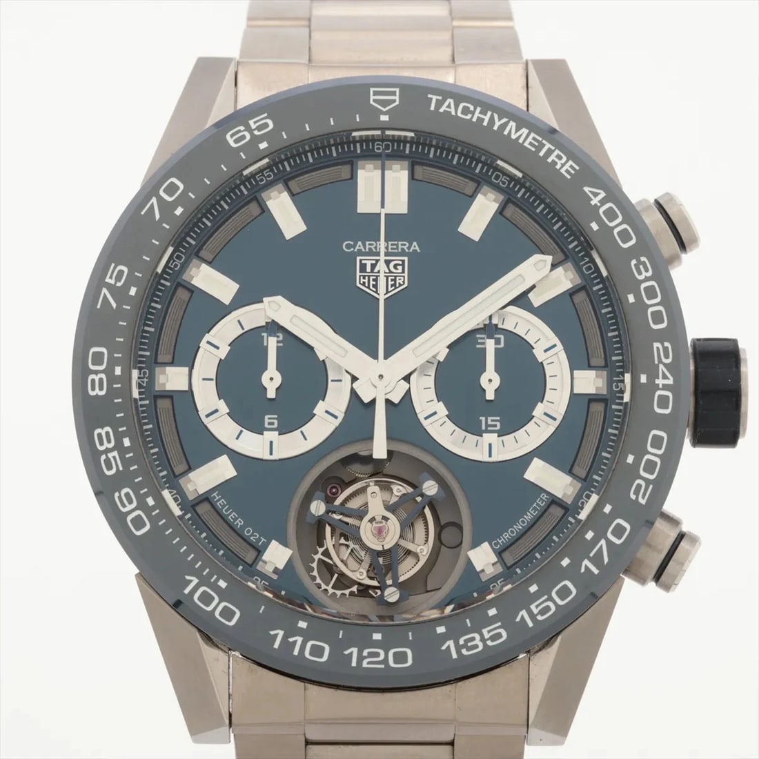 TAG HEUER CARRERA CALIBRE HEUER TOURBILLON TI BLUE DIAL, WATCH: TAG Heuer Carrera calibre Heuer Tourbillon TI blue dial, Watch Brand: TAG Heuer Type/Style: Wristwatch Material: TI Color: blue dial Size: Case:W1.6 x H1.6inch / W46 x H46 Circumference of
