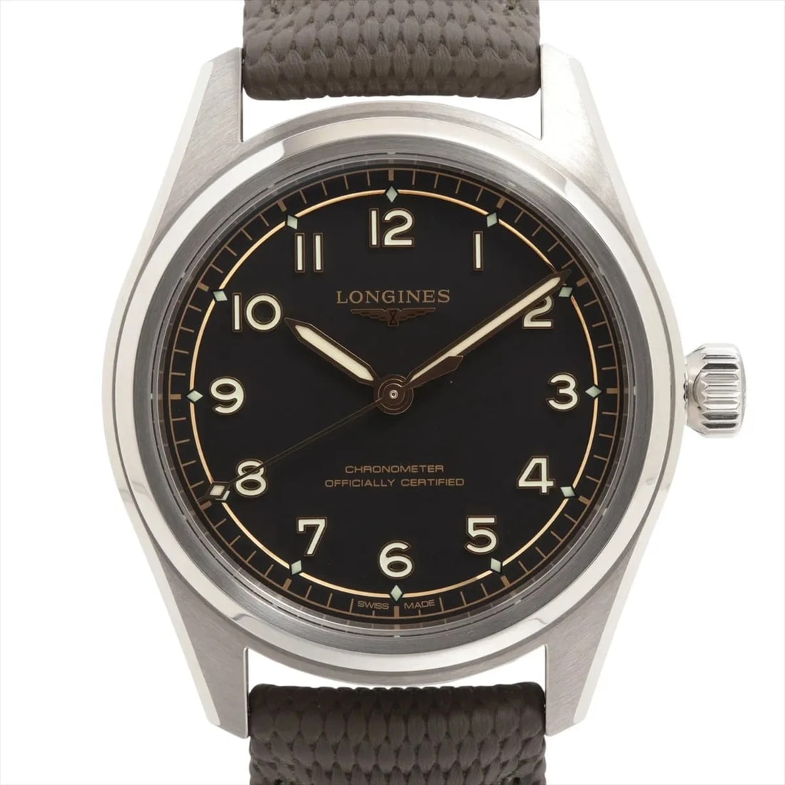 LONGINES SPIRIT PILOT SS & RUBBER BLACK DIAL, WATCH (1 of 4)