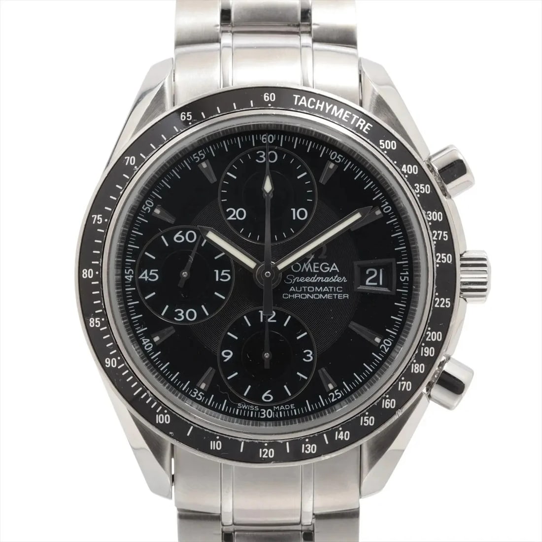 OMEGA SPEEDMASTER DATE CHRONOMETER SS BLACK DIAL, WATCH: Omega Speedmaster Date Chronometer SS black dial, Watch Brand: Omega Type/Style: Wristwatch Material: SS Color: black dial Size: Case:W1.6 x H1.6inch / W40 x H40 Circumference of Wrist:7.7inch / 19.5 