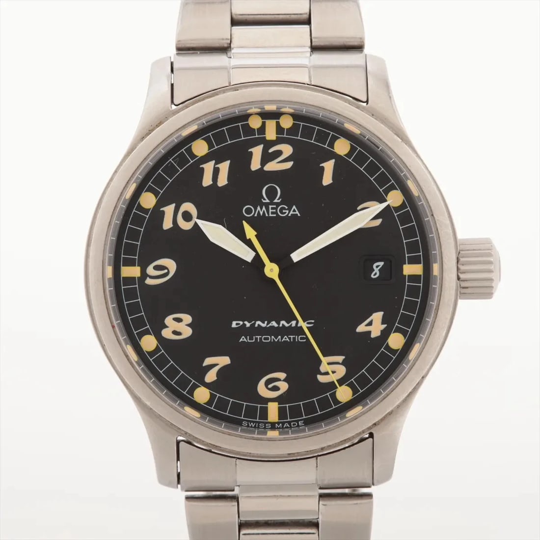 OMEGA DYNAMIC SS BLACK DIAL, WATCH: Omega Dynamic SS black dial, Watch Brand: Omega Type/Style: Wristwatch Material: SS Color: black dial Size: Case:W1.2 x H1.2inch / W35 x H35 Circumference of Wrist:6.7inch / 17 Accessories: None <