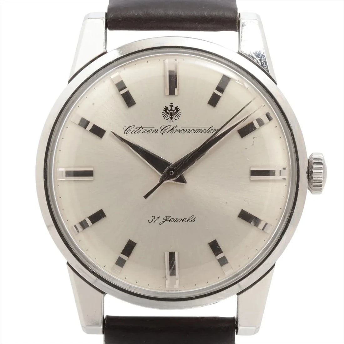 CITIZEN CHRONOMETER SS X EXTERNAL LEATHER SILVER-FACE, WATCH: CITIZEN Chronometer SS x external leather Silver-Face, Watch Brand: CITIZEN Type/Style: Wristwatch Material: SS & externally manufactured leather Color: Silver Size: Case:W1.2 x H1.2inch / W37 x H37 C