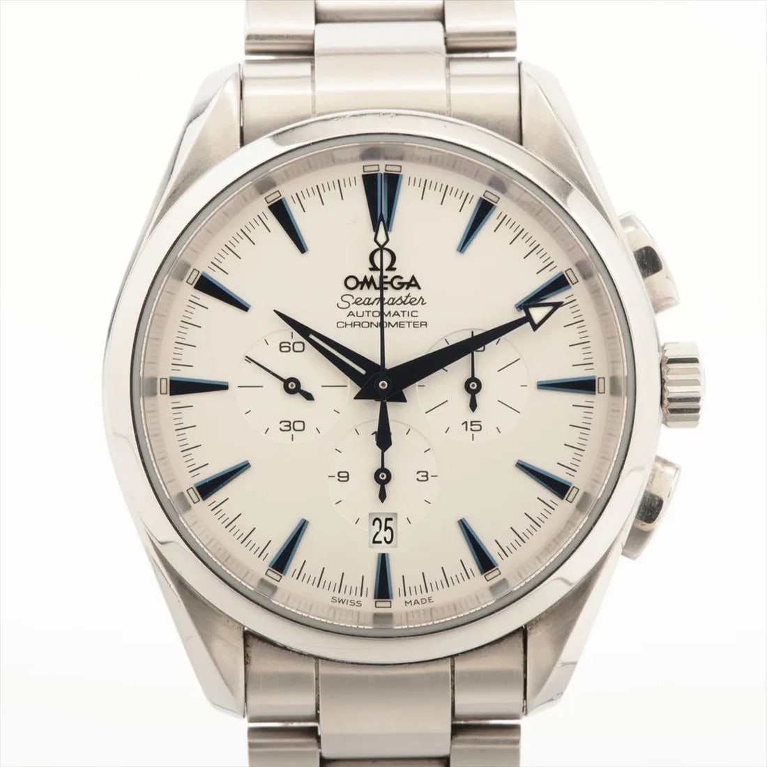 OMEGA SEAMASTER AQUA TERRA SS SILVER-FACE, WATCH: Omega Seamaster Aqua Terra SS Silver-Face, Watch Brand: Omega Type/Style: Wristwatch Material: SS Color: Silver-Face Size: Case:W1.6 x H1.6inch / W41 x H41 Circumference of Wrist:7.1inch / 18 Acce