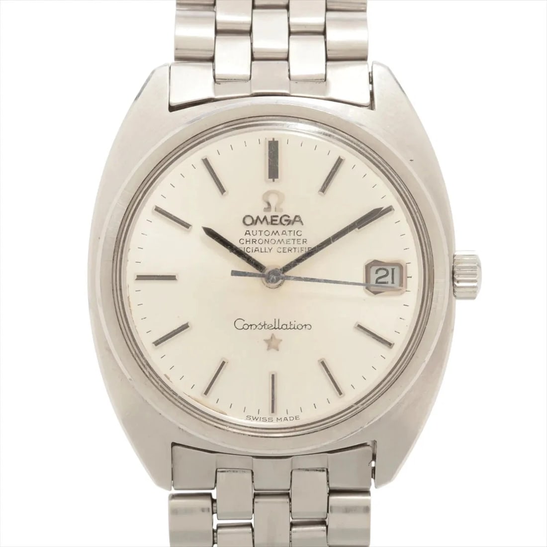 OMEGA CONSTELLATION SS SILVER-FACE, WATCH: Omega Constellation SS Silver-Face, Watch Brand: Omega Type/Style: Wristwatch Material: SS Color: Silver-Face Size: Case:W1.2 x H1.2inch / W33 x H33 Circumference of Wrist:7.1inch / 18 Accessories