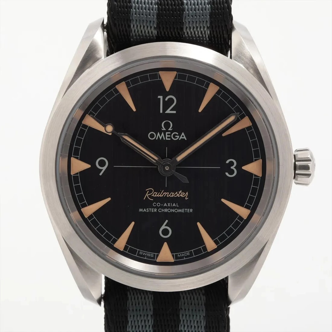 OMEGA SEAMASTER RAILMASTER CO-AXIAL SS & NYLON BLACK DIAL, WATCH: Omega Seamaster Railmaster Co-Axial SS & Nylon black dial, Watch Brand: Omega Type/Style: Wristwatch Material: SS & Nylon Color: black Size: Case:W1.2 x H1.2inch / W39 x H39 Circumference of Wrist:8.9