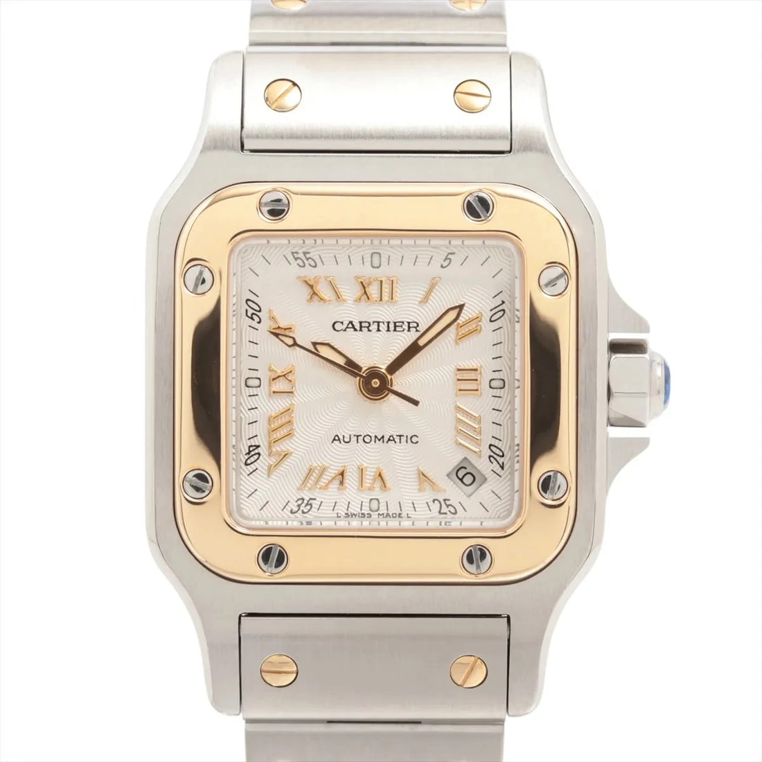 CARTIER SANTOS GALBEE SM SS?YG SILVER-FACE, WATCH: Cartier Santos Galbee SM SS?YG Silver-Face, Watch Brand: Cartier Type/Style: Wristwatch Material: SS?YG Color: Silver-Face Size: Case:W0.8 x H1.2inch / W24 x H35 Circumference of Wrist:6.3inch / 16