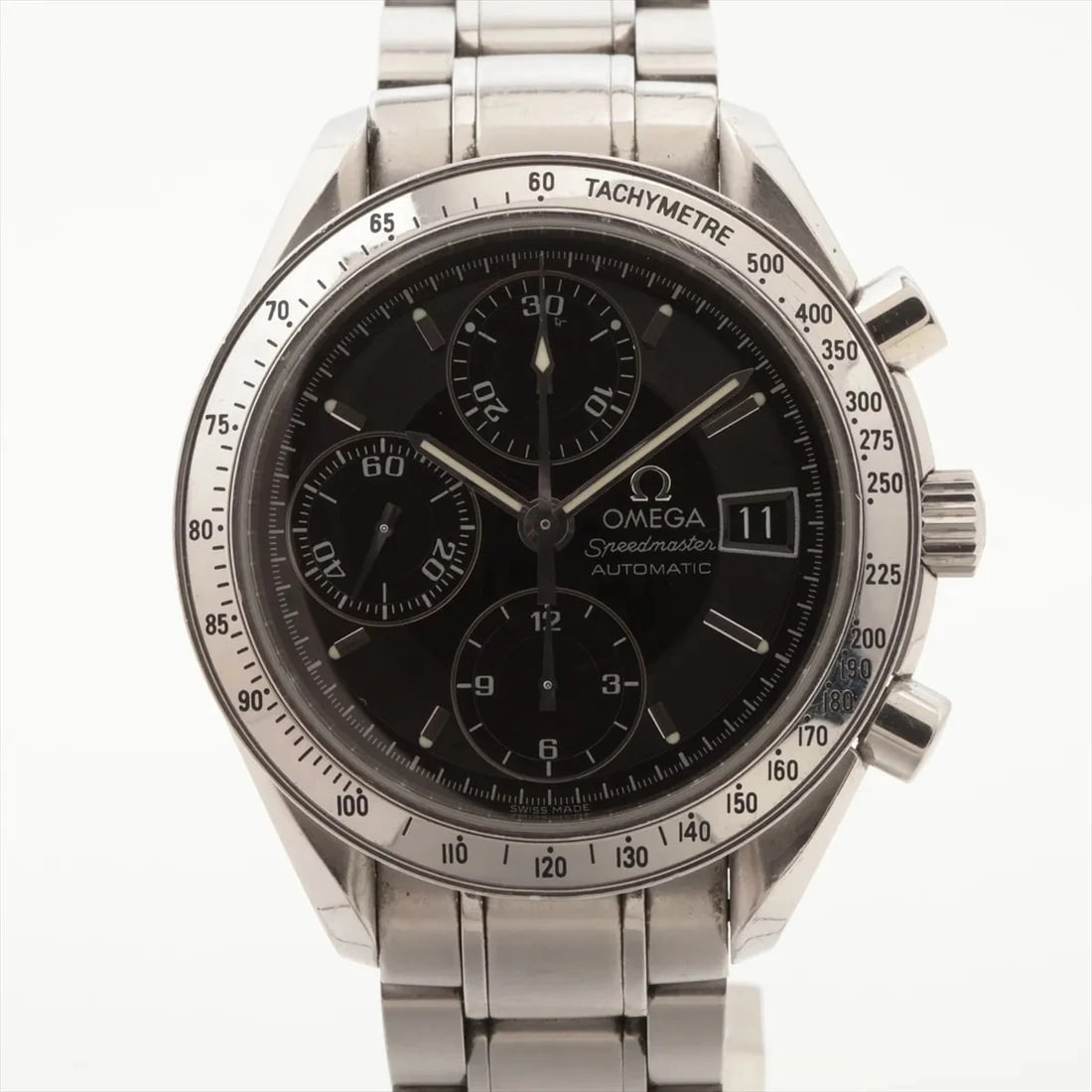 OMEGA SPEEDMASTER DATE CHRONO SS BLACK DIAL, WATCH: Omega Speedmaster Date Chrono SS black dial Watch Brand: Omega Type/Style: Wristwatch Material: SS Color: black dial Size: Case:W1.2 x H1.2inch / W39 x H39 Circumference of Wrist:5.7inch / 14.5 Ac