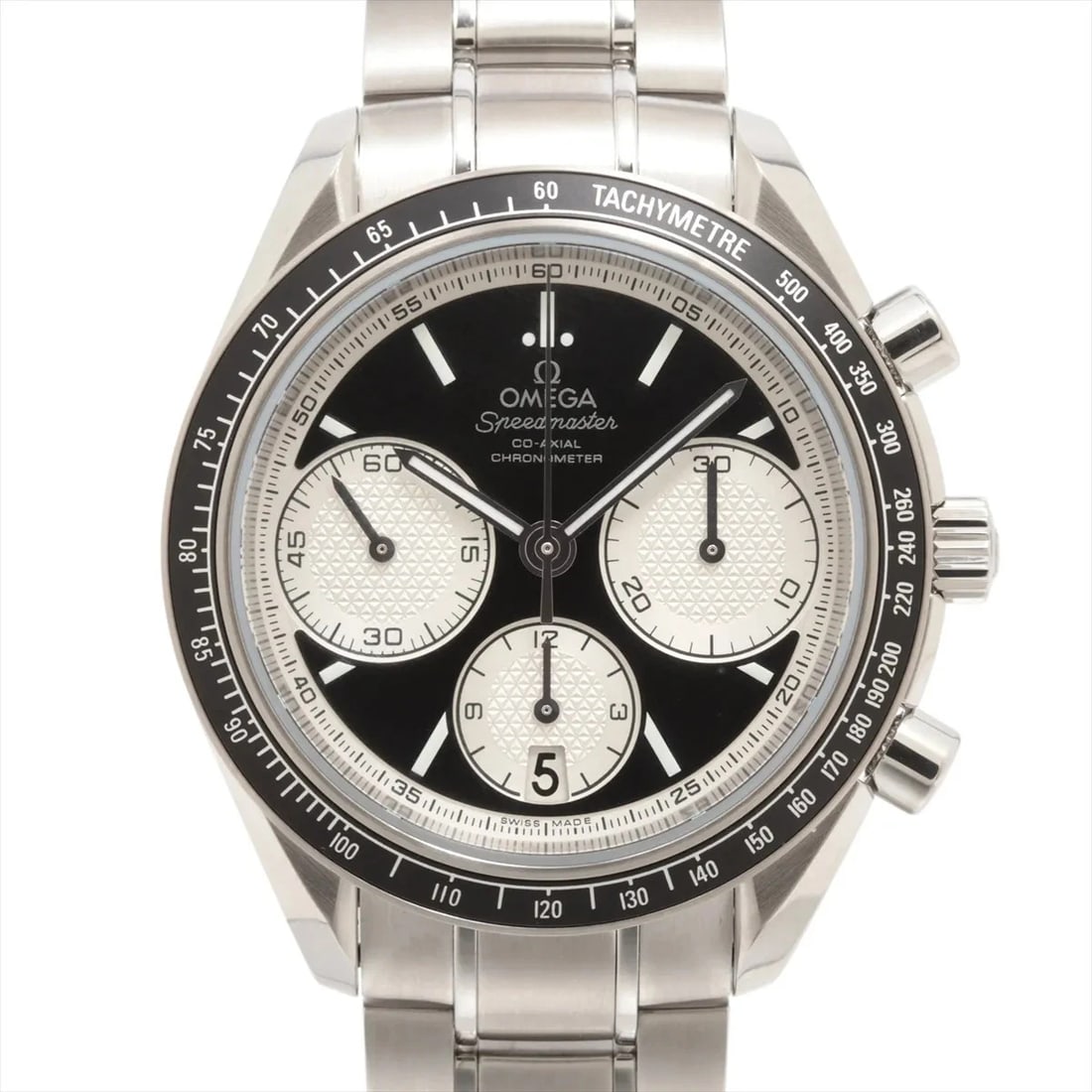 OMEGA SPEEDMASTER RACING CO-AXIAL CHRONOMETER SS BLACK DIAL, WATCH: Omega Speedmaster racing Co-Axial Chronometer SS black dial, Watch Brand: Omega Type/Style: Wristwatch Material: SS Color: black Size: Case:W1.6 x H1.6inch / W40 x H40 Circumference of Wrist:7.7inch /