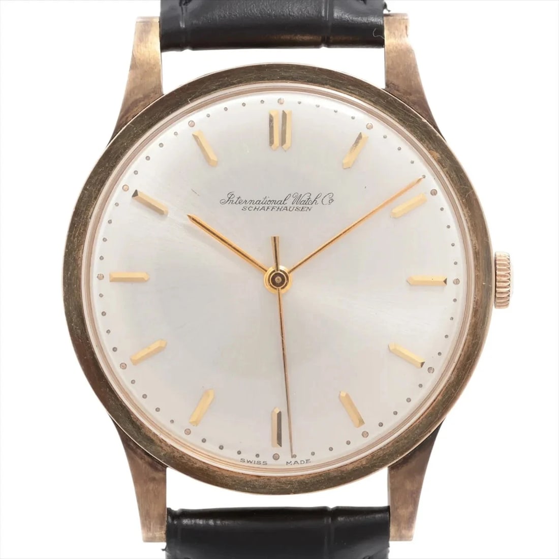 IWC SCHAFFHAUSEN YG & EXTERNALLY MANUFACTURED LEATHER SILVER-FACE, WATCH (1 of 4)