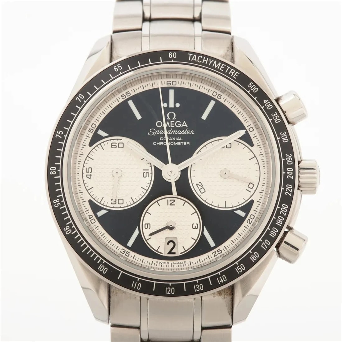 OMEGA SPEEDMASTER RACING CO-AXIAL CHRONOMETER SS BLACK DIAL, WATCH: Omega Speedmaster racing Co-Axial Chronometer SS black dial, Watch Brand: Omega Type/Style: Wristwatch Material: SS Color: black Size: Case:W1.6 x H1.6inch / W40 x H40 Circumference of Wrist:6.7inch /