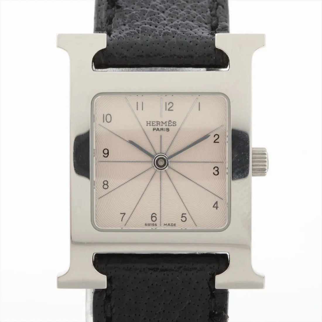 HERM?S H WATCH SS & LEATHER SILVER-FACE, WATCH (1 of 4)