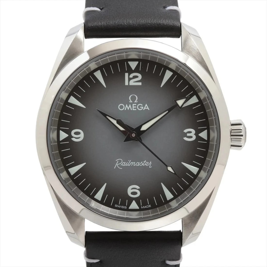 OMEGA SEAMASTER RAILMASTER CO-AXIAL MASTER CHRONOMETER SS BLACK DIAL, WATCH: Omega Seamaster Railmaster Co-Axial Master chronometer SS black dial, Watch Brand: Omega Type/Style: Wristwatch Material: SS & Leather Color: black Size: Case:W1.2 x H1.2inch / W38 x H38 Circumference