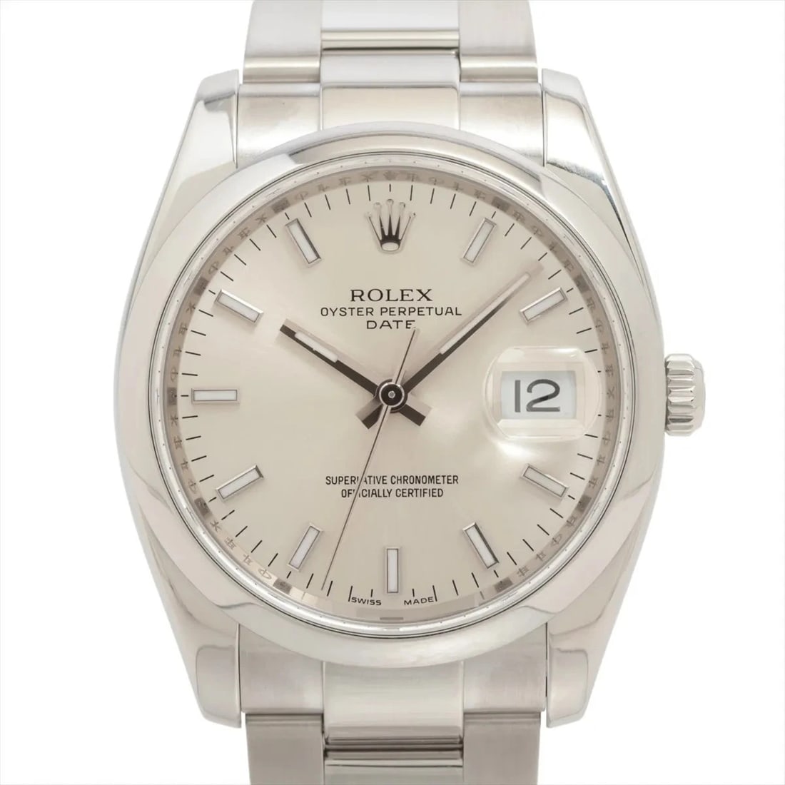 ROLEX OYSTER PERPETUAL DATE SS SILVER-FACE, WATCH: Rolex Oyster Perpetual Date SS Silver-Face, Watch Brand: Rolex Type/Style: Wristwatch Material: SS Color: Silver-Face Size: Case:W1.2 x H1.2inch / W34 x H34 Circumference of Wrist:6.5inch / 16.5 A