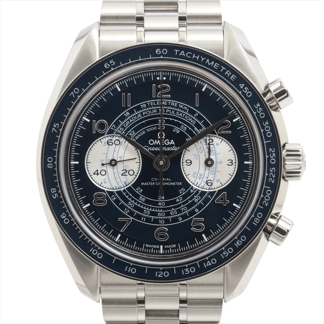 OMEGA SPEEDMASTER CHRONOSCOPE CO-AXIAL MASTER CHRONOMETER, WATCH: Omega Speedmaster Chronoscope Co-Axial Master chronometer, Watch Brand: Omega Type/Style: Wristwatch Material: SS Color: blue Size: Case:W1.6 x H1.6inch / W43 x H43 Circumference of Wrist:8.1inch / 20