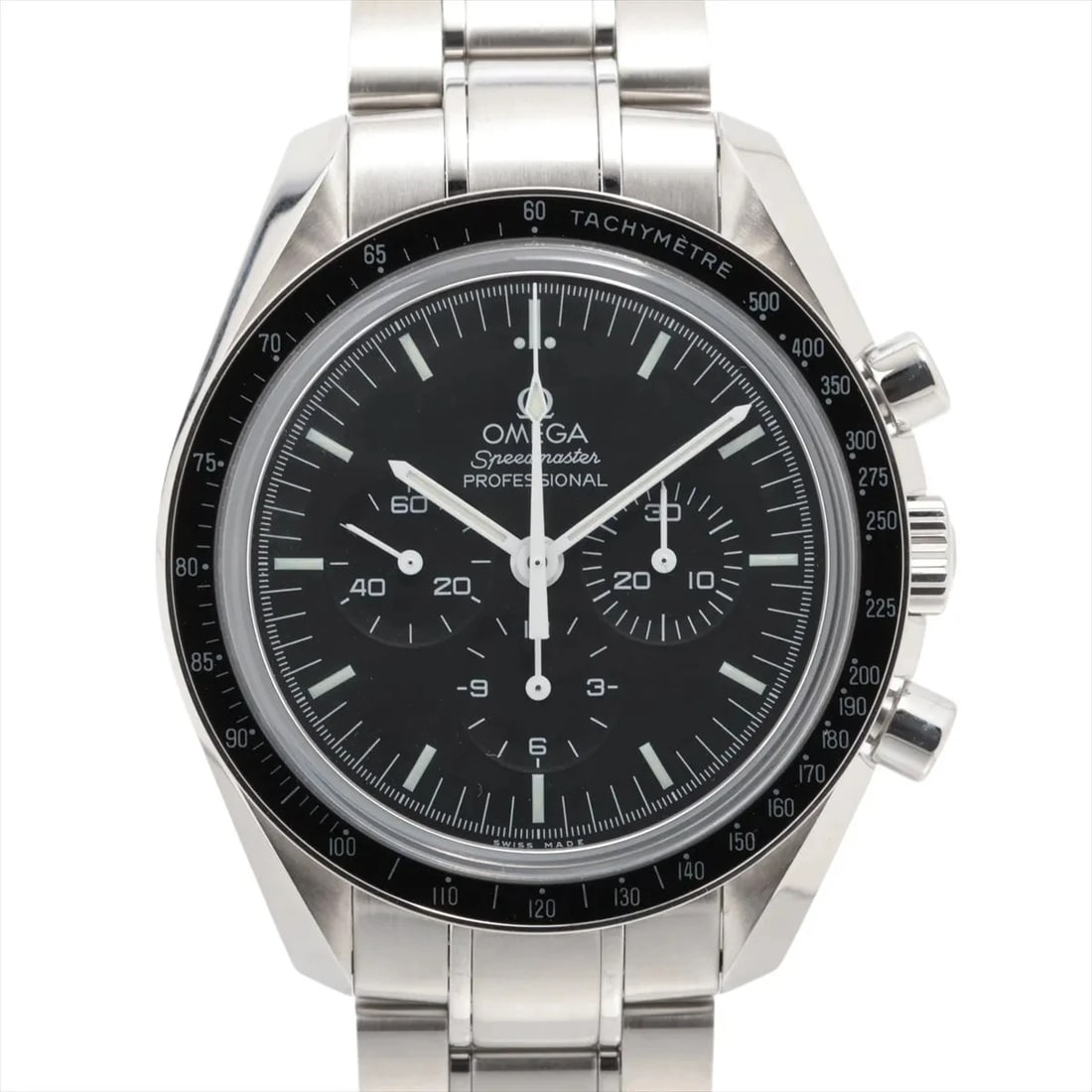 OMEGA SPEEDMASTER PROFESSIONAL MOONWATCH SS BLACK DIAL, WATCH: Omega Speedmaster Professional Moonwatch SS black dial, Watch Brand: Omega Type/Style: Wristwatch Material: SS Color: black Size: Case:W1.6 x H1.6inch / W42 x H42 Circumference of Wrist:7.3inch / 18.5