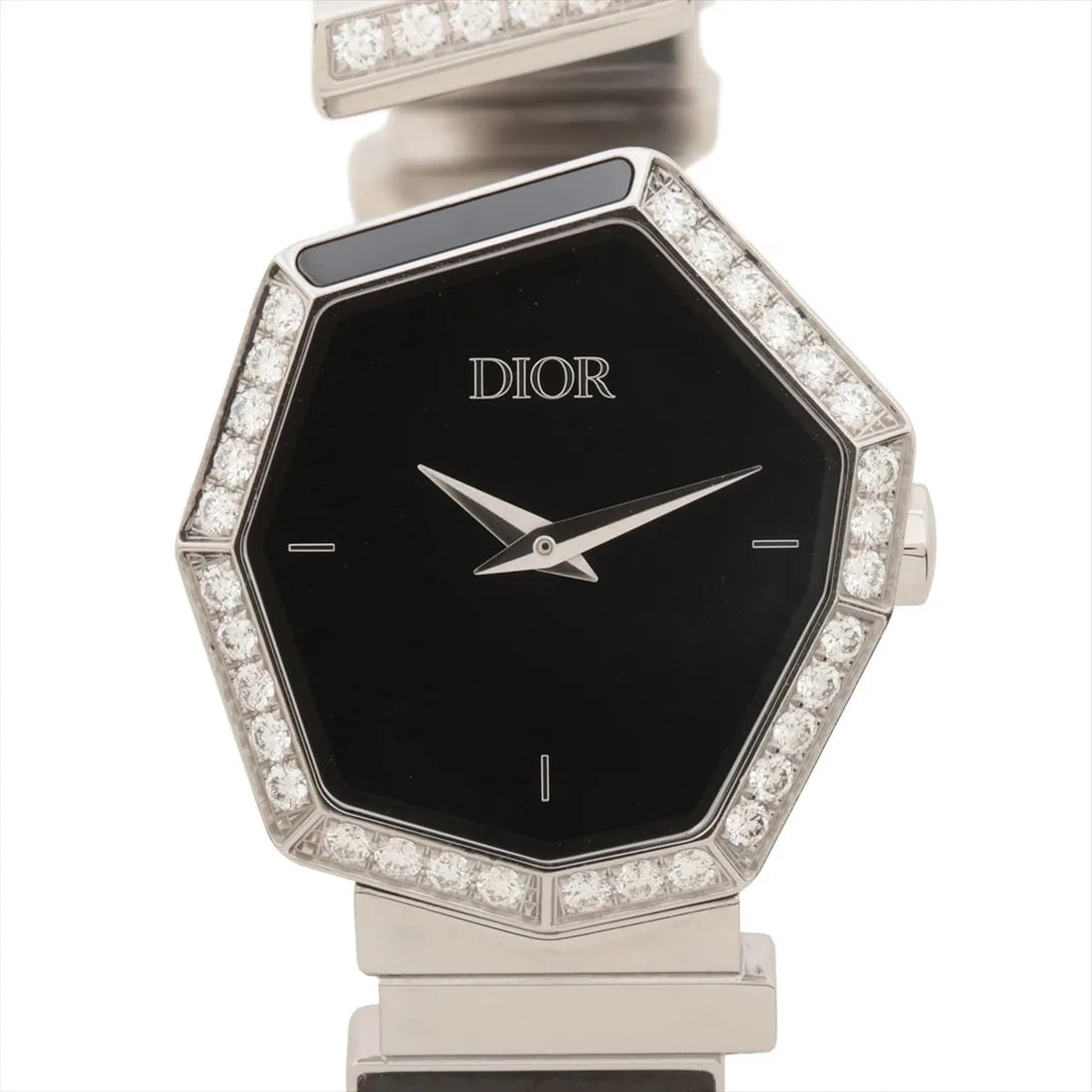 DIOR GEM DIOR SS BLACK DIAL, WATCH: Dior Gem Dior SS black dial, Watch Brand: Dior Type/Style: Wristwatch Material: SS Color: black dial Size: Case:W0.8 x H0.8inch / W25 x H26 Circumference of Wrist:5.5inch / 14 Accessories: None