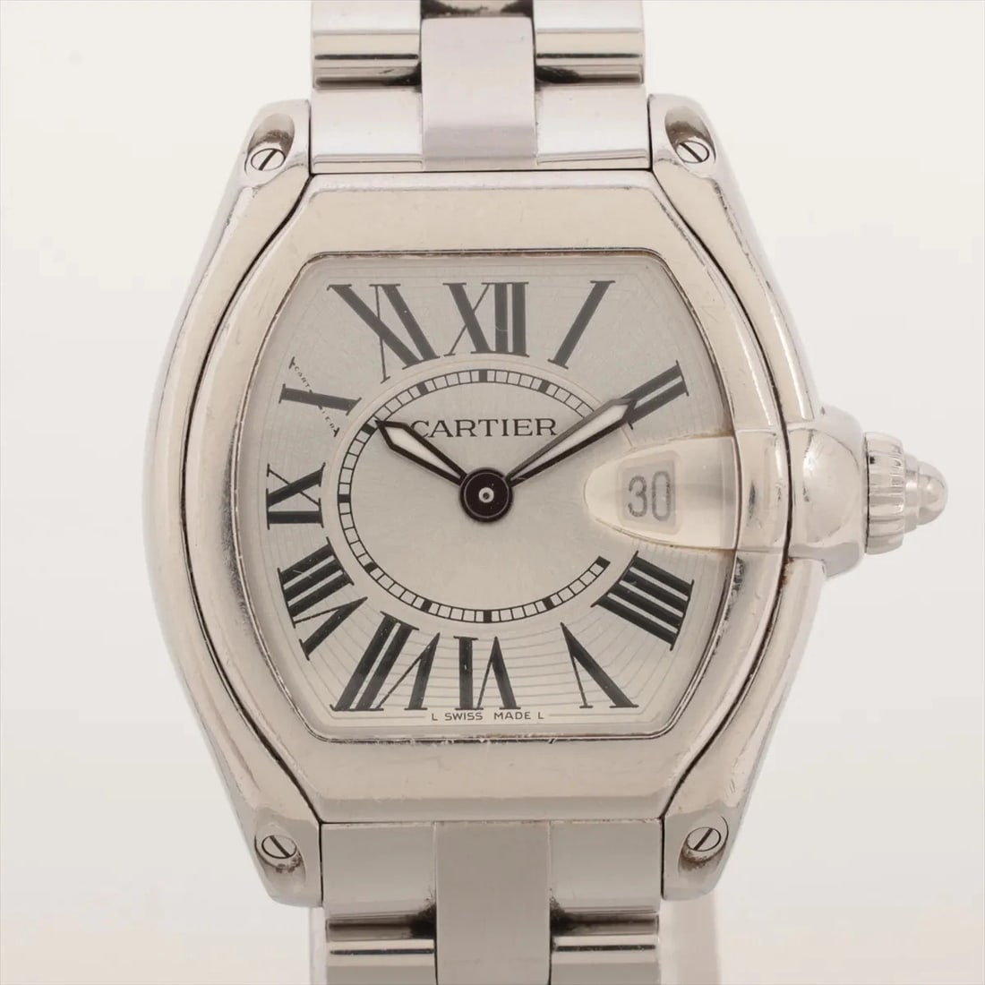 CARTIER ROADSTER SS SILVER-FACE, WATCH: Cartier Roadster SS Silver-Face, Watch Brand: Cartier Type/Style: Wristwatch Material: SS Color: Silver-Face Size: Case:W1.2 x H1.2inch / W33 x H37 Circumference of Wrist:5.7inch / 14.5 Accessorie