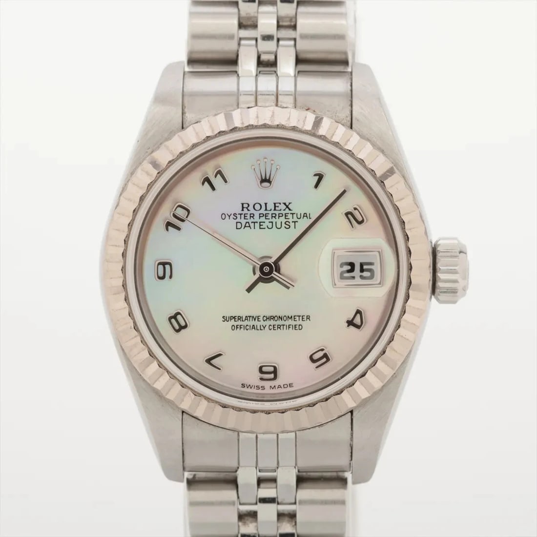 ROLEX LADY DATEJUST SS?WG SHELL-FACE, WATCH: Rolex Lady Datejust SS?WG Shell-Face, Watch Brand: Rolex Type/Style: Wristwatch Material: SS?WG Color: Shell-Face Size: Case:W0.8 x H0.8inch / W26 x H26 Circumference of Wrist:5.7inch / 14.5