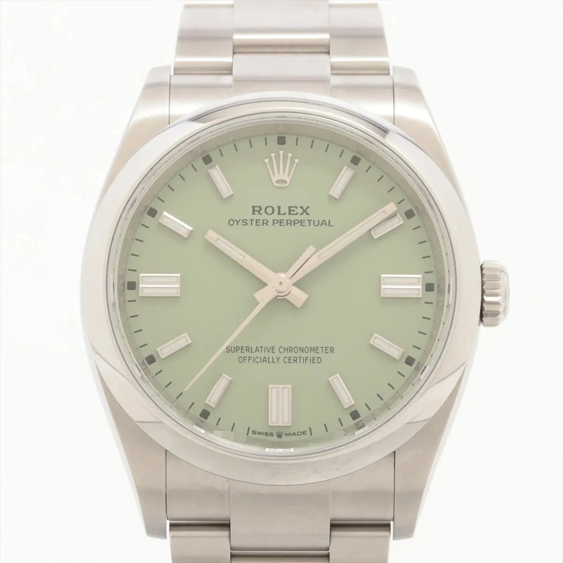 ROLEX OYSTER PERPETUAL SS PISTACHIO DIAL, WATCH: Rolex Oyster Perpetual SS pistachio dial, Watch Brand: Rolex Type/Style: Wristwatch Material: SS Color: pistachio dial Size: Case:W1.2 x H1.2inch / W36 x H36 Circumference of Wrist:6.7inch / 17.0