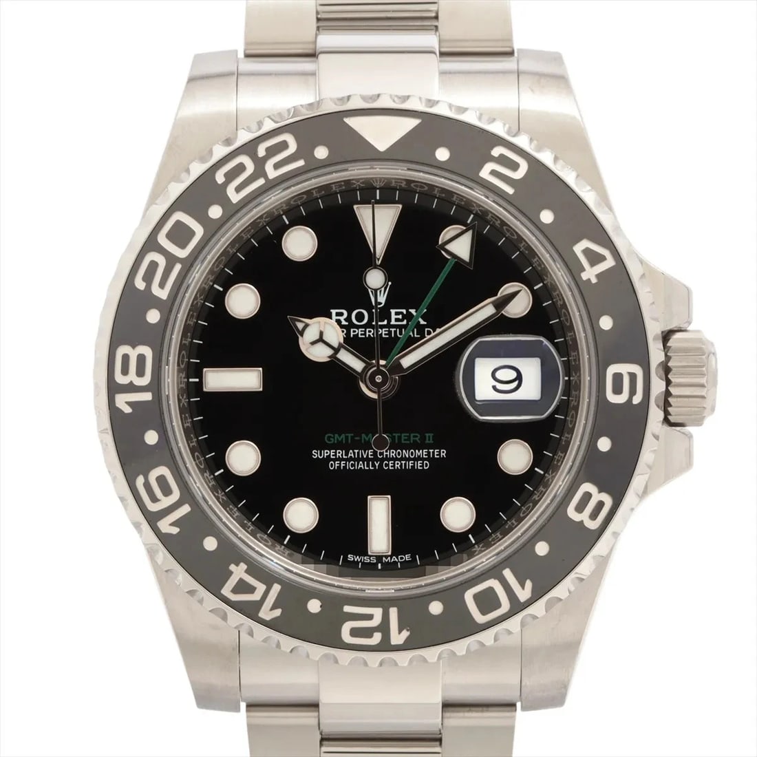 ROLEX GMT MASTER II SS BLACK DIAL, WATCH: Rolex GMT Master II SS black dial, Watch Brand: Rolex Type/Style: Wristwatch Material: SS Color: black dial Size: Case:W1.6 x H1.6inch / W40 x H40 Circumference of Wrist:7.5inch / 19 Accessories:
