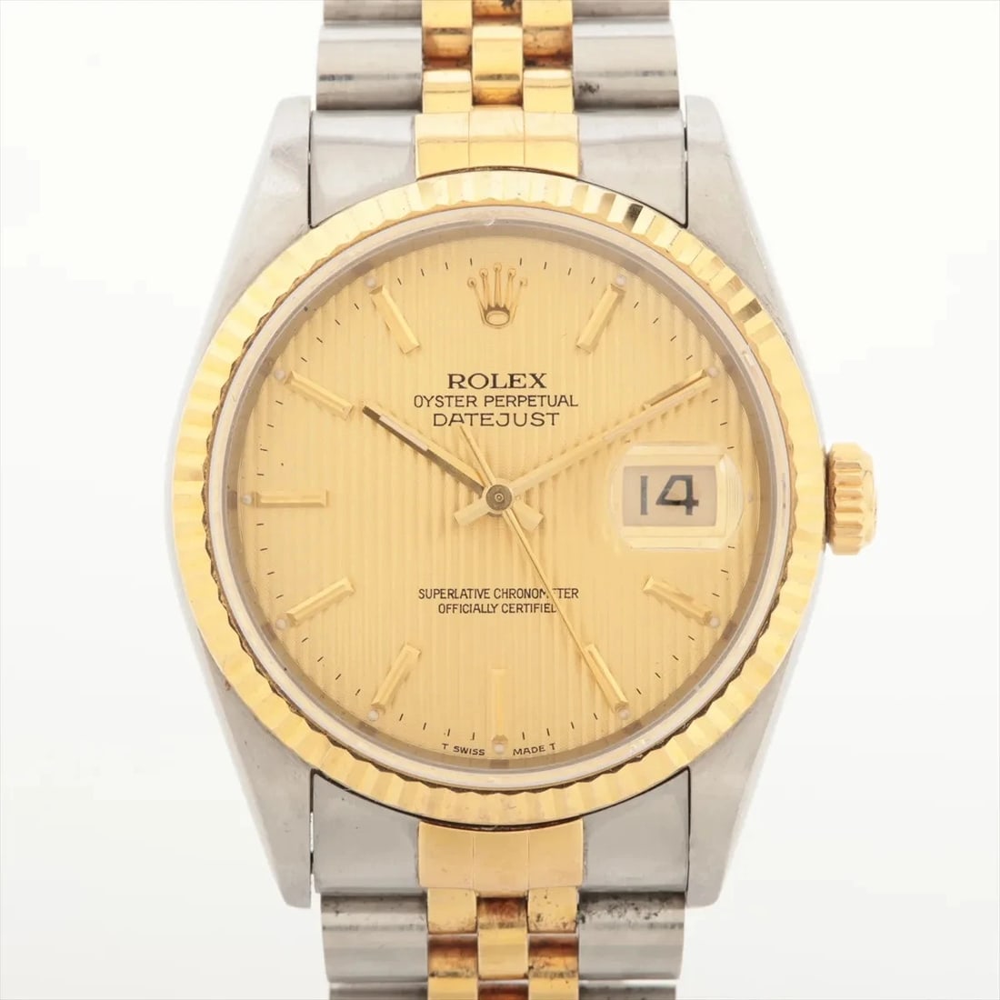 ROLEX DATEJUST SS?YG CHAMPAGNE TAPESTRY DIAL, WATCH: Rolex DATEJUST SS?YG champagne tapestry dial, Watch Brand: Rolex Type/Style: Wristwatch Material: SS?YG Color: champagne tapestry dial Size: Case:W1.2 x H1.2inch / W36 x H36 Circumference of Wrist:6.9