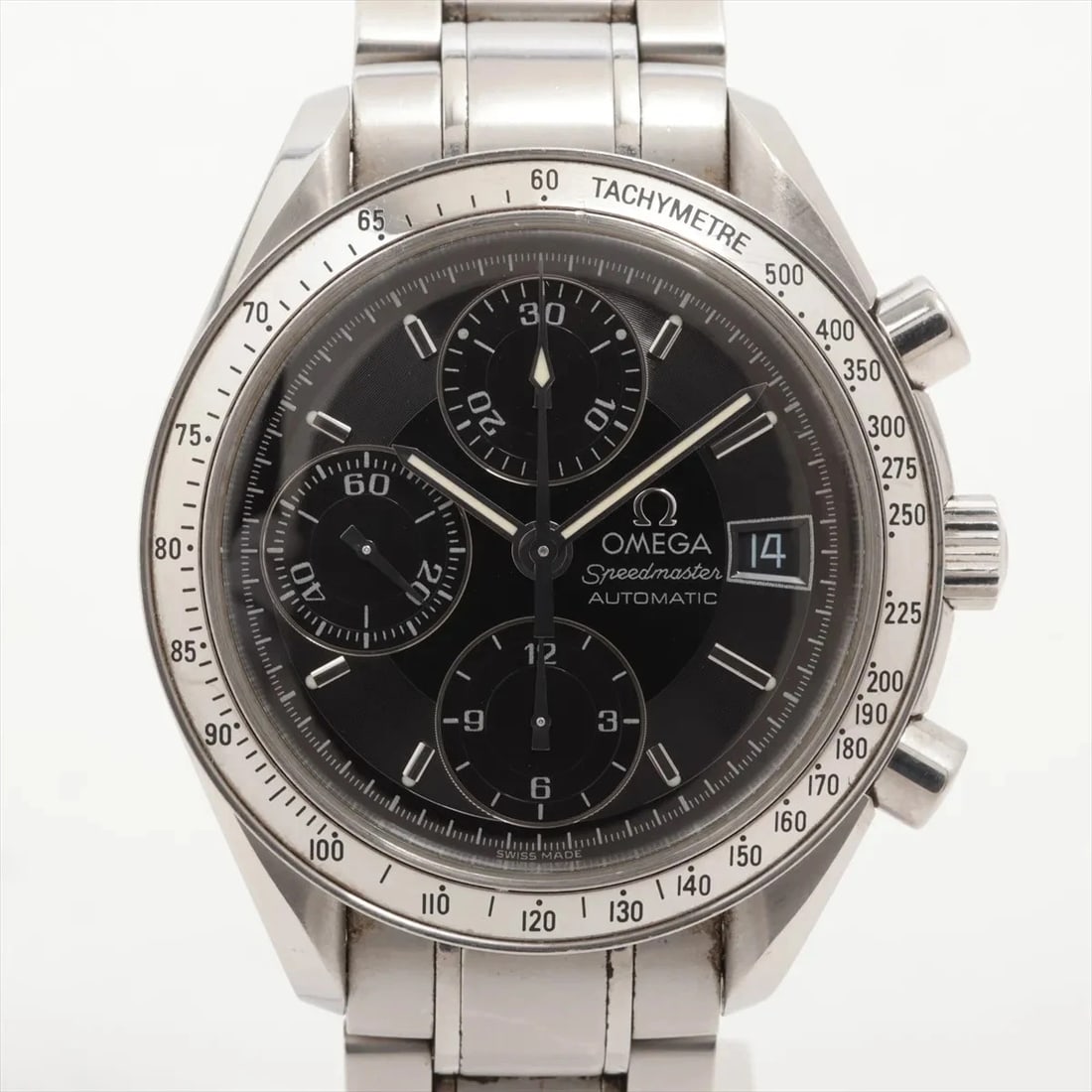 OMEGA SPEEDMASTER SS BLACK DIAL, WATCH: Omega Speedmaster SS black dial, Watch Brand: Omega Type/Style: Wristwatch Material: SS Color: black dial Size: Case:W1.2 x H1.2inch / W38 x H38 Circumference of Wrist:6.5inch / 16.5 Accessories: