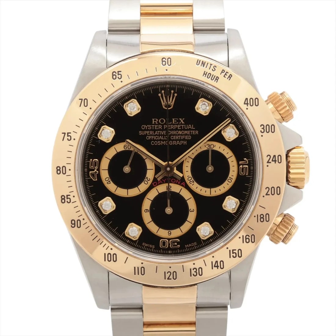 ROLEX COSMOGRAPH DAYTONA SS?YG BLACK DIAL, WATCH: Rolex Cosmograph Daytona SS?YG black dial, Watch Brand: Rolex Type/Style: Wristwatch Material: YG Color: black dial Size: Case:W1.6 x H1.6inch / W40 x H40 Circumference of Wrist:7.3inch / 18.5 Acc
