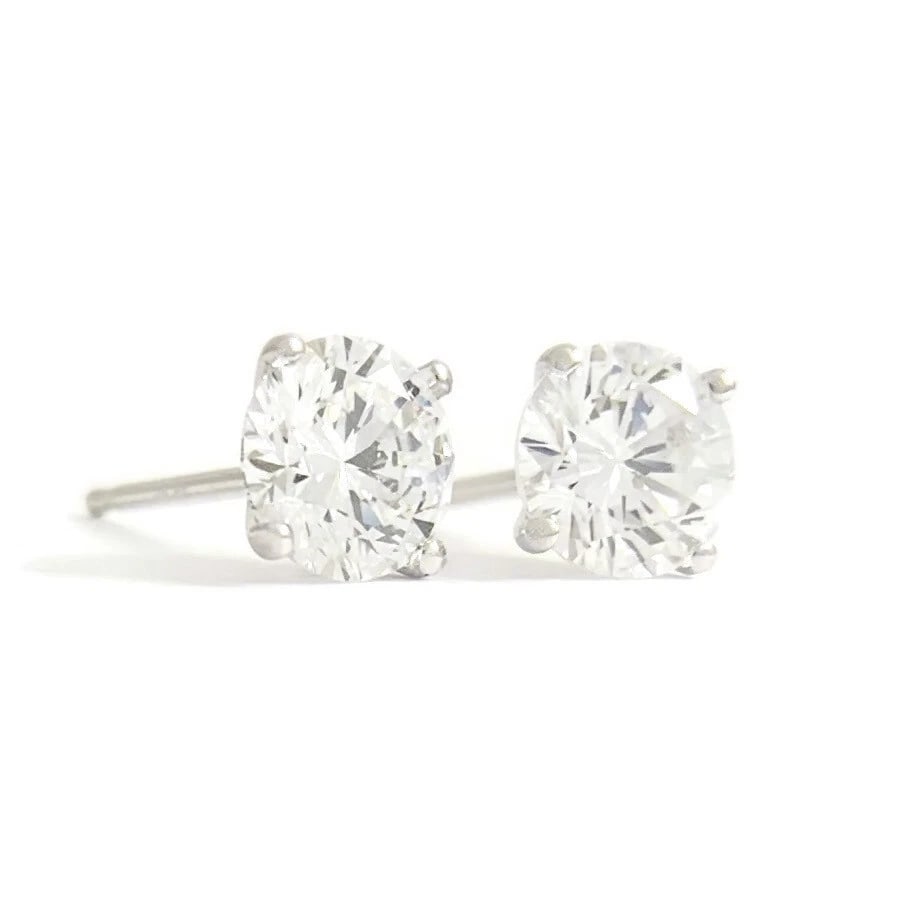 ROUND DIAMOND STUD EARRINGS 14K WHITE GOLD (1 of 3)