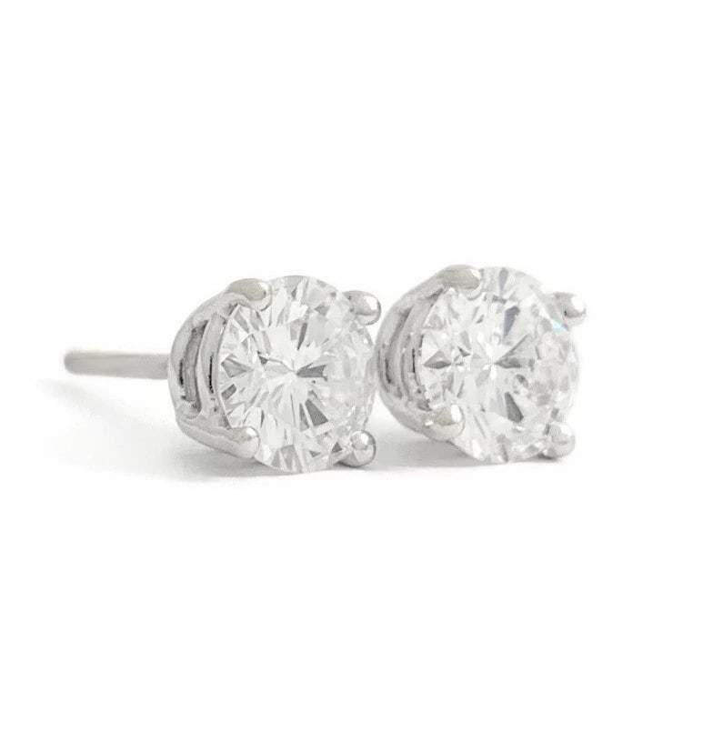 CERTIFIED ROUND DIAMOND STUD EARRINGS 14K WHITE GOLD (1 of 3)
