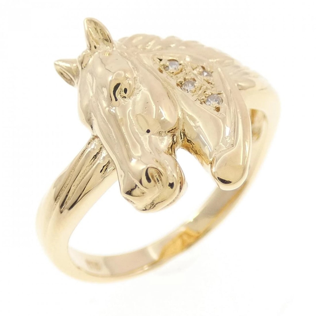 K18YG HORSE DIAMOND RING: K18YG Horse Diamond Ring Brand: Unbranded Type/Style: Diamond Ring Material: 18k Yellow Gold, Main Stone/Creation Natural Color: Yellow Gold Size: US 5 1/2 Accessories: None Accessories Notice: When