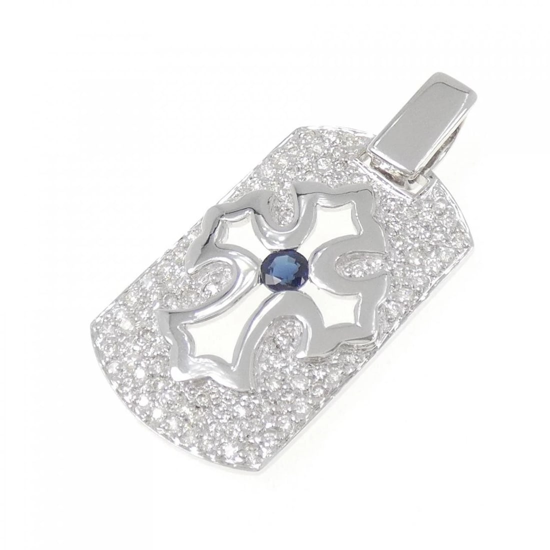 K18WG CROSS SAPPHIRE PENDANT: K18WG Cross Sapphire Pendant Brand: Unbranded Type/Style: Sapphire Pendant/Brooch Material: 18k White Gold, Main Stone/Creation Sapphire Secondary Stone Diamond Color: White Gold Size: Actual Size