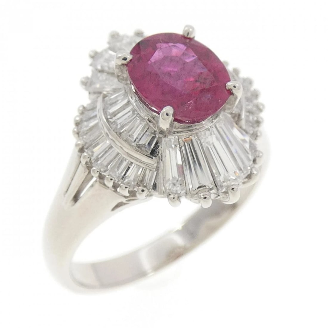 PT900 RUBY RING: PT900 Ruby Ring Brand: Unbranded Type/Style: Ruby Ring Material: Platinum900, Main Stone/Creation RubySecondary Stone Diamond Color: Platinum Size: US 5 3/4 Accessories: None Accessories Notice: When