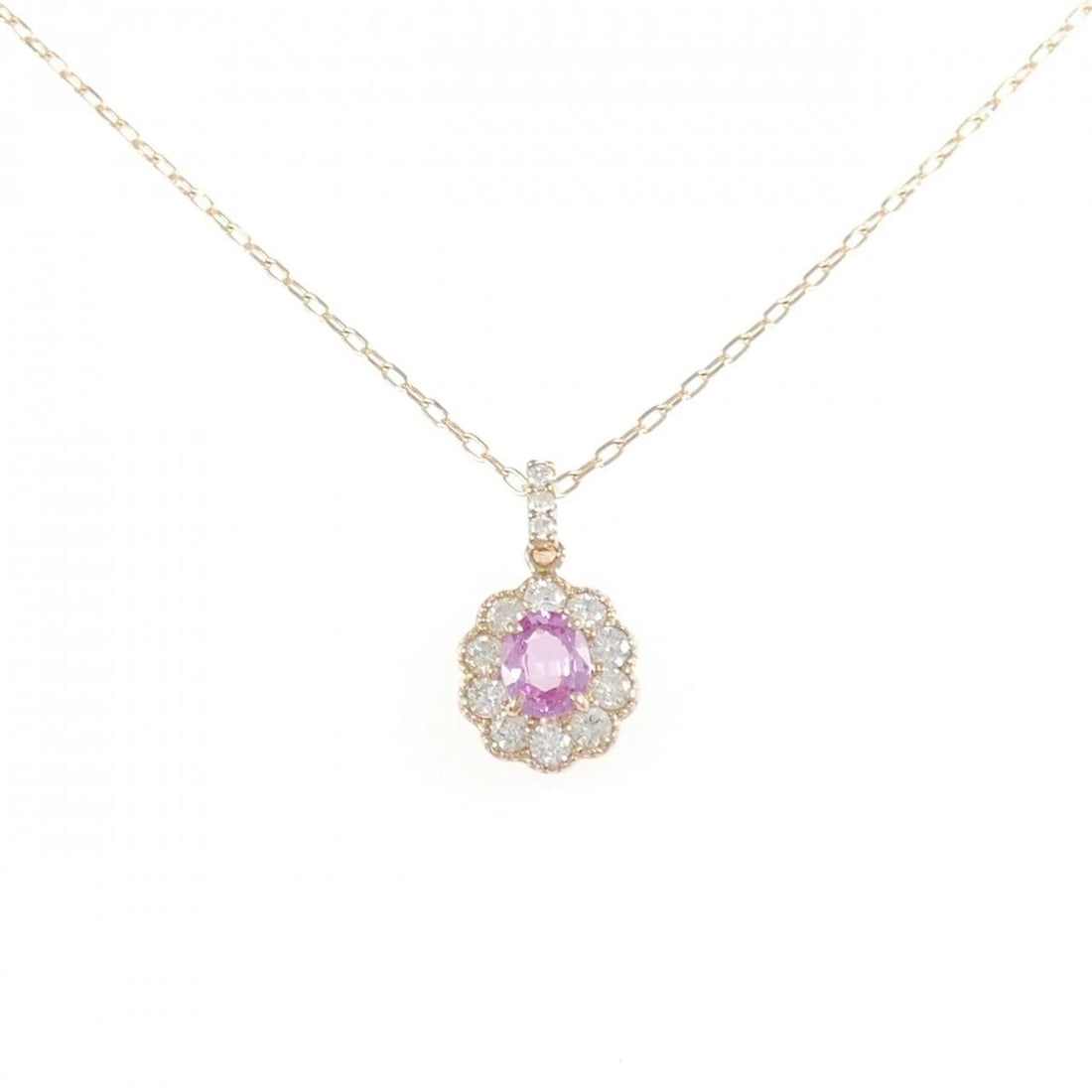K18PG FLOWER SAPPHIRE NECKLACE: K18PG Flower Sapphire Necklace Brand: Unbranded Type/Style: Sapphire Necklace Material: 18k Pink Gold, Main Stone/Creation Sapphire Secondary Stone Diamond Color: Pink Gold Size: Actual Size Pendant