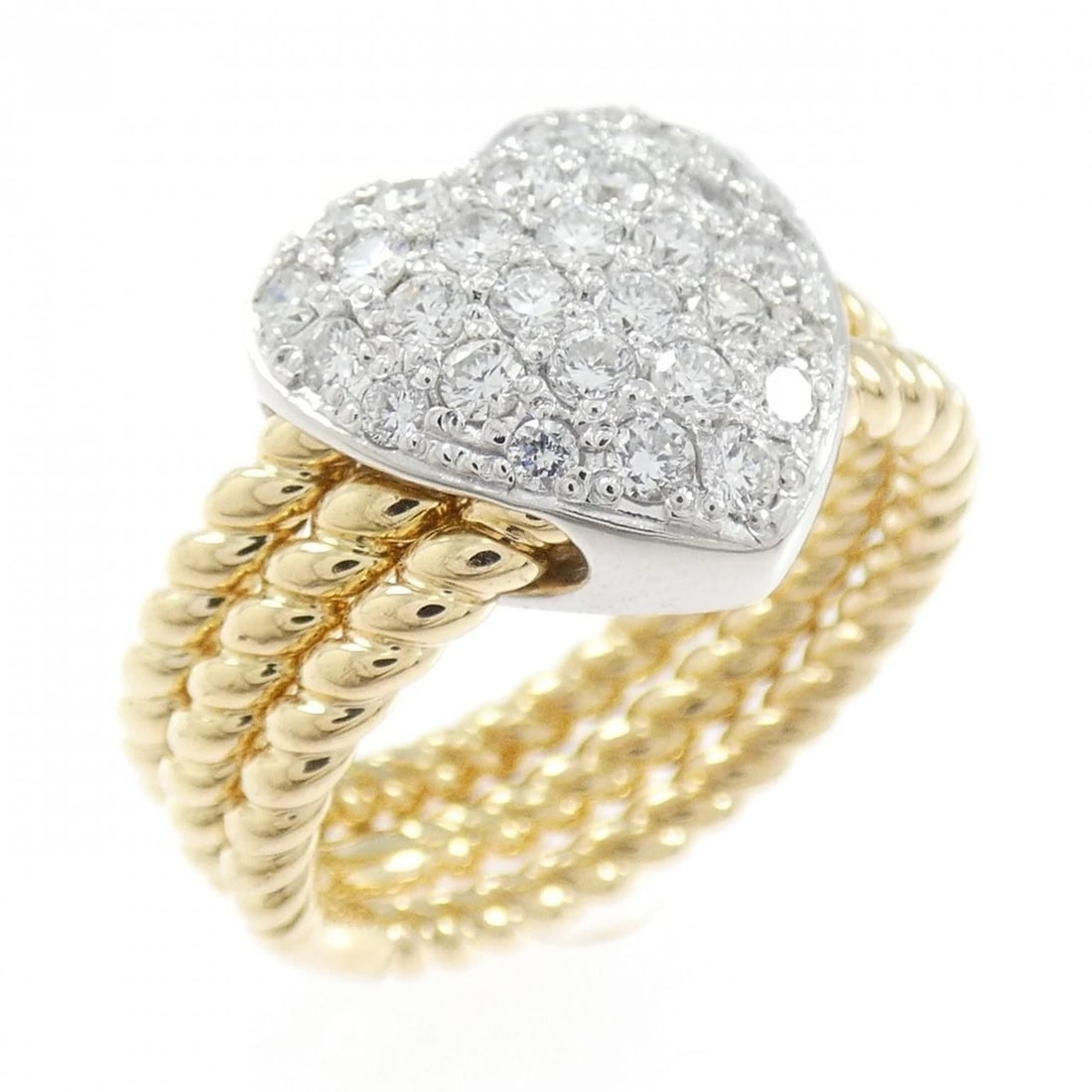 K18YG/PT900 HEART PAVE DIAMOND RING: K18YG/PT900 Heart Pave Diamond Ring Brand: Unbranded Type/Style: Diamond Ring Material: 18K Yellow GoldPlatinum900, Main Stone/Creation Natural Color: Platinum Yellow Gold Size: US 5 1/4 Accessori