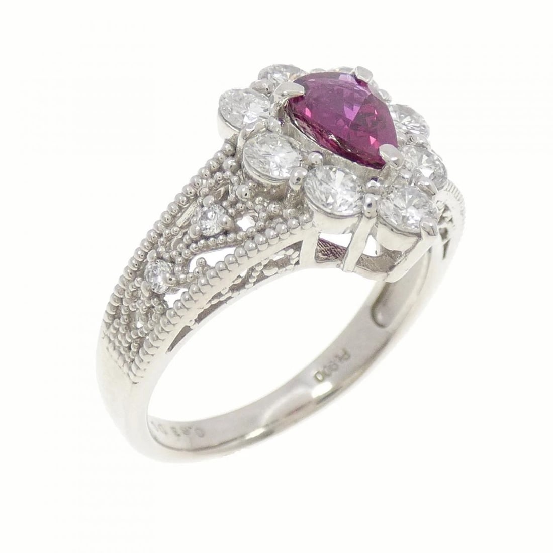 PT900 RUBY RING: PT900 Ruby Ring Brand: Unbranded Type/Style: Ruby Ring Material: Platinum900, Main Stone/Creation RubySecondary Stone Diamond Color: Platinum Size: US 6 1/4 Accessories: None Accessories N