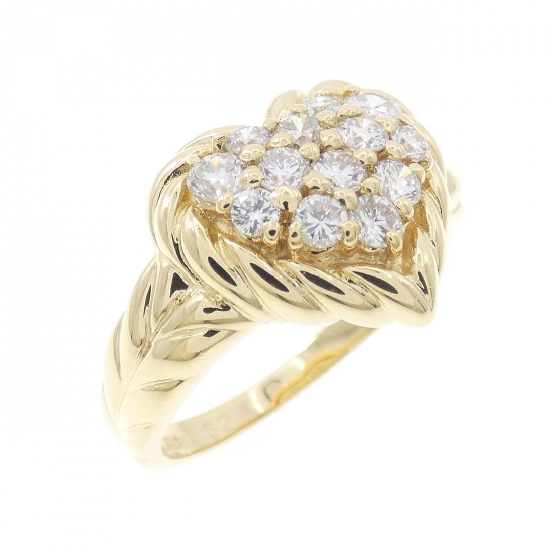 K18YG HEART PAVE DIAMOND RING: K18YG Heart Pave Diamond Ring Brand: Unbranded Type/Style: Diamond Ring Material: 18K Yellow Gold, Main Stone/Creation Natural Color: Yellow Gold Size: US 4 3/4 Accessories: None Accessories Notice: