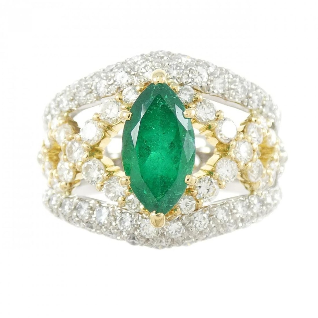 PT900/K18YG EMERALD RING - 2