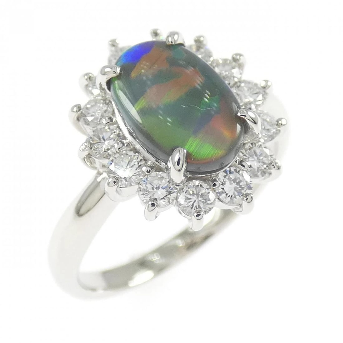 PT900 BLACK OPAL RING: PT900 Black Opal Ring Brand: Unbranded Type/Style: Black Opal Ring Material: Platinum900, Main Stone/Creation Black OpalSecondary Stone Diamond Color: Platinum Size: US 6 1/2 Accessories: None