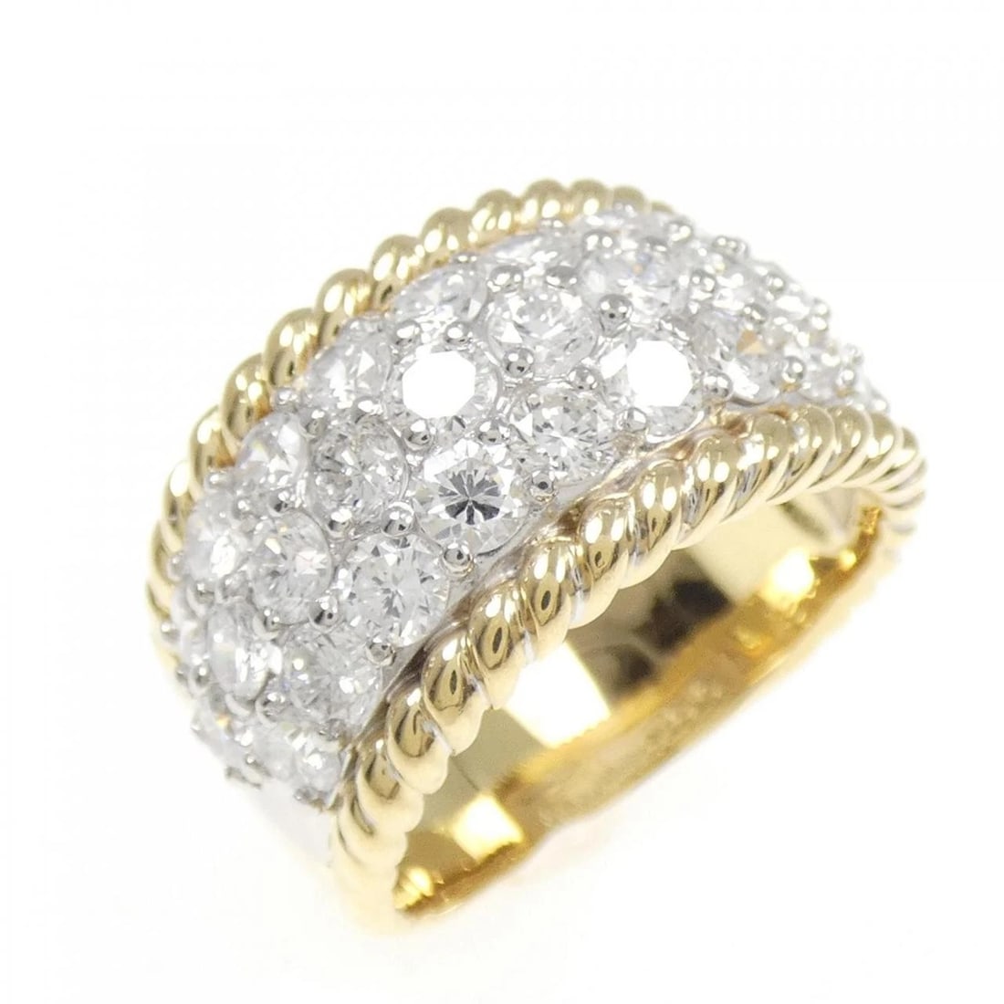 K18YG/PT900 PAVE DIAMOND RING: K18YG/PT900 Pave Diamond Ring Brand: Unbranded Type/Style: Diamond Ring Material: 18K Yellow GoldPlatinum900, Main Stone/Creation Natural Color: Platinum Size: US 6 1/4 Accessories: None A