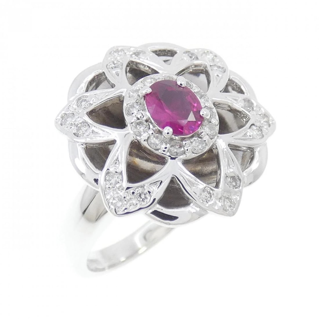 K18WG RUBY RING: K18WG Ruby Ring Brand: Unbranded Type/Style: Ruby Ring Material: 18k White Gold, Main Stone/Creation RubySecondary Stone Diamond Color: White Gold Size: US 6 1/4 Accessories: None Accessories Notice: