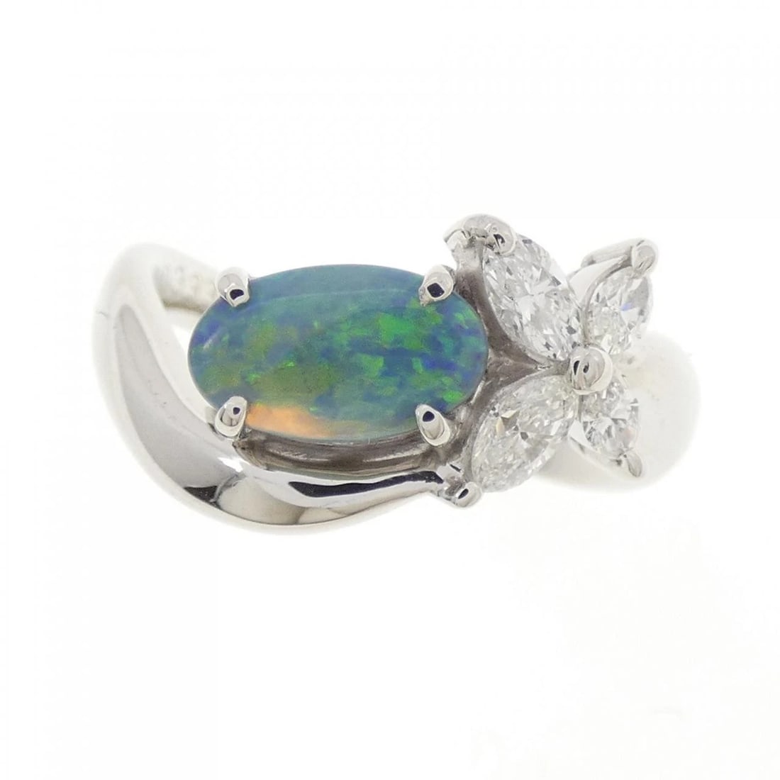 PT900 FLOWER BLACK OPAL RING - 2