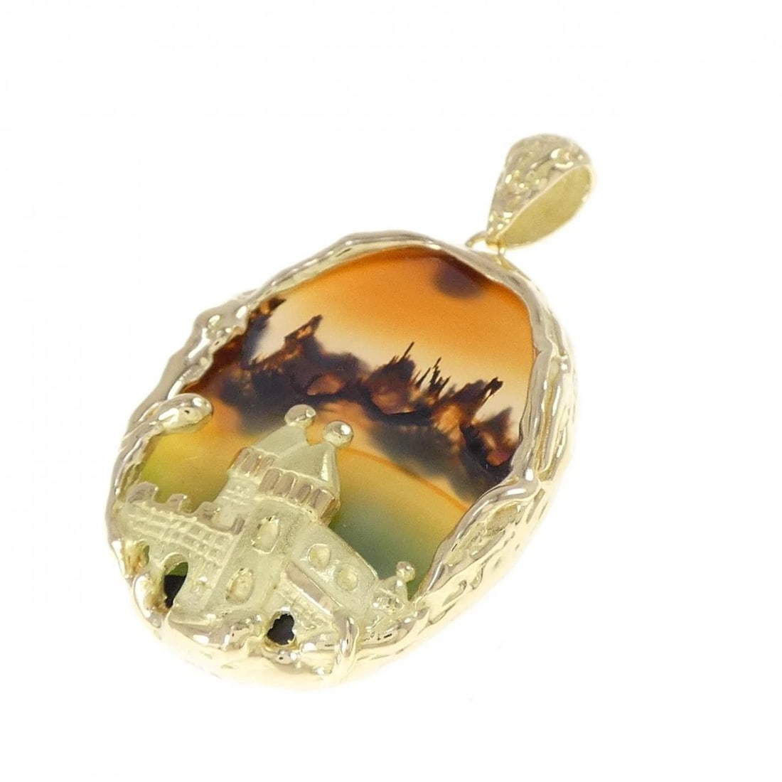 K18YG AGATE PENDANT: K18YG Agate Pendant Brand: Unbranded Type/Style: Agate Pendant/Brooch Material: 18K Yellow Gold, Main Stone/Creation Menou Color: Yellow Gold Size: Actual Size Approx. length x width: 34.6mm x 20.6mm