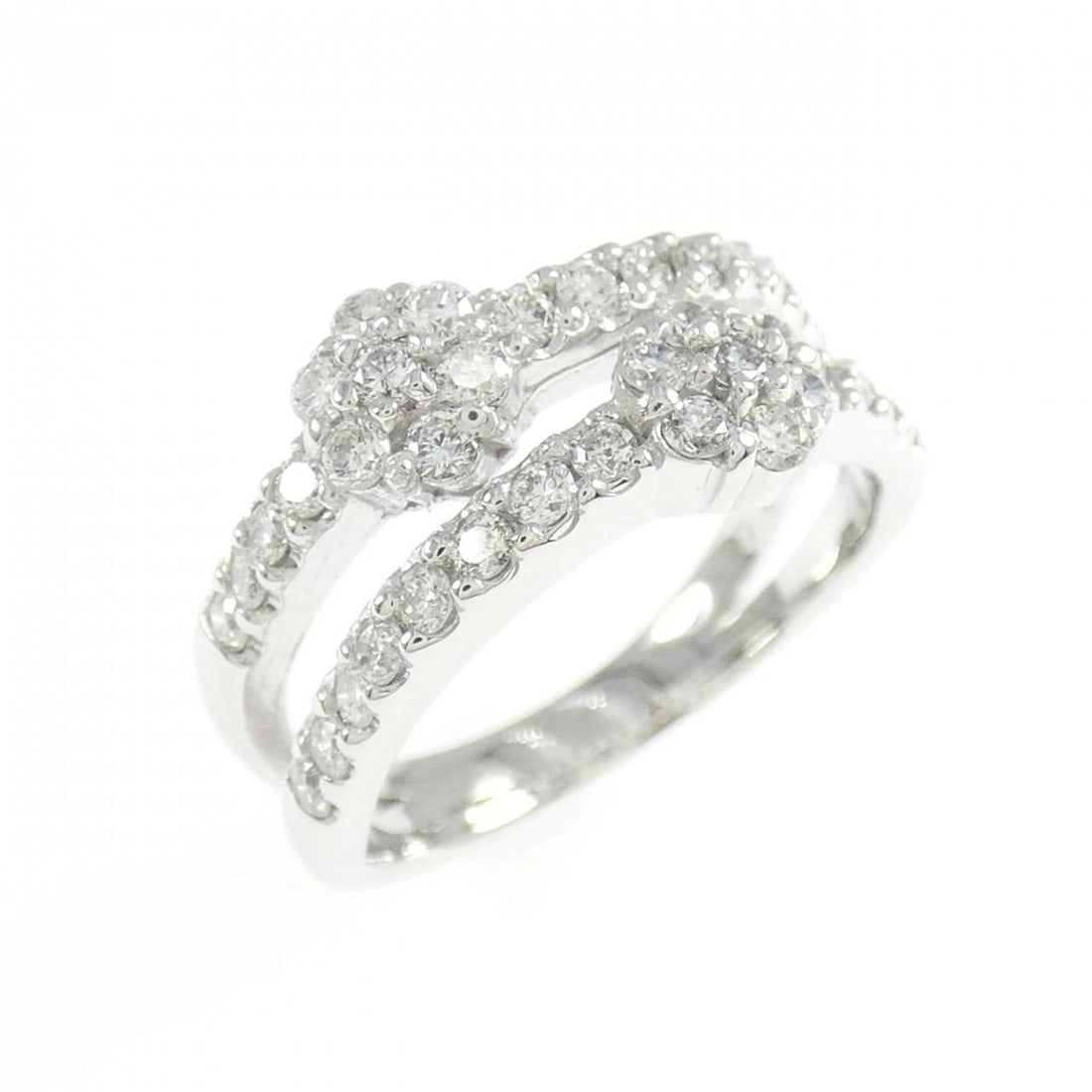K18WG FLOWER DIAMOND RING: K18WG Flower Diamond Ring Brand: Unbranded Type/Style: Diamond Ring Material: 18k White Gold, Main Stone/Creation Natural Color: White Gold Size: US 3 1/4 Accessories: None Accessories Notice: When