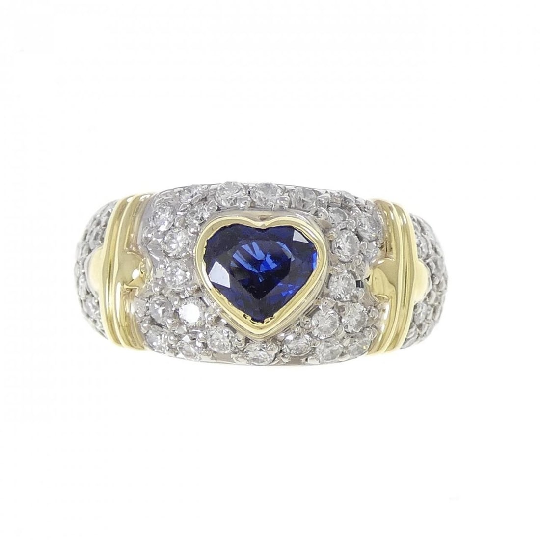 PT900/K18YG HEART SAPPHIRE RING: PT900/K18YG Heart Sapphire Ring Brand: Unbranded Type/Style: Sapphire Ring Material: Platinum90018K Yellow Gold, Main Stone/Creation Sapphire Secondary Stone Diamond Color: Platinum Yellow Gold Size: