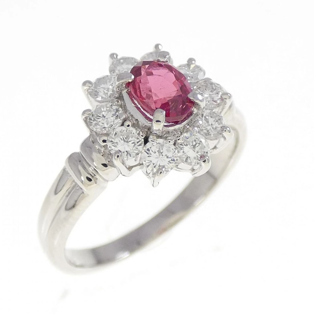 PT900 RUBY RING: PT900 Ruby Ring Brand: Unbranded Type/Style: Ruby Ring Material: Platinum900, Main Stone/Creation RubySecondary Stone Diamond Color: Platinum Size: US 5 1/4 Accessories: None Accessories N