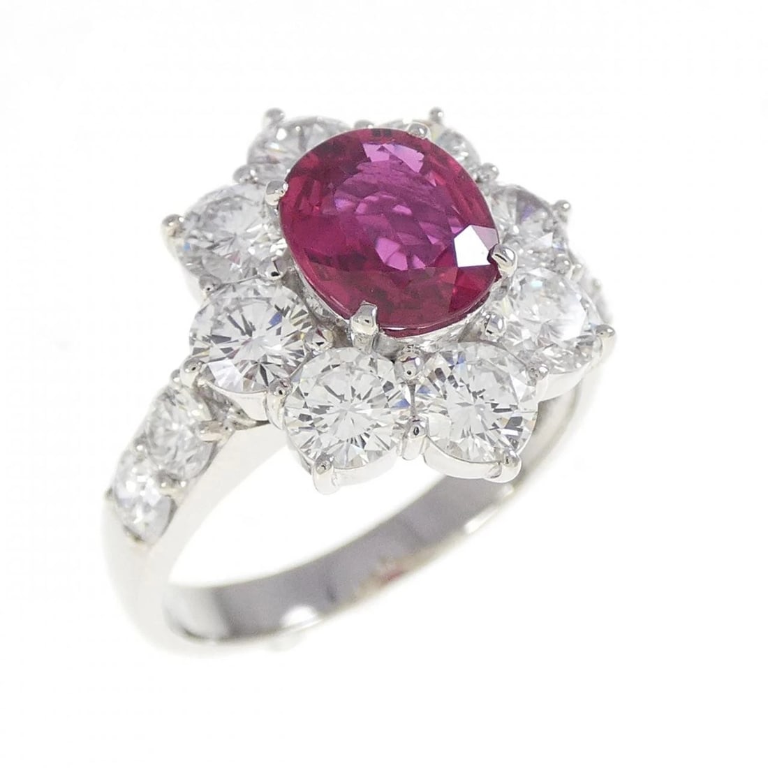 PT RUBY RING: PT Ruby Ring Brand: Unbranded Type/Style: Ruby Ring Material: Platinum, Main Stone/Creation RubySecondary Stone Diamond Color: Platinum Size: US 6 1/2 Accessories: None Accessories Notice: