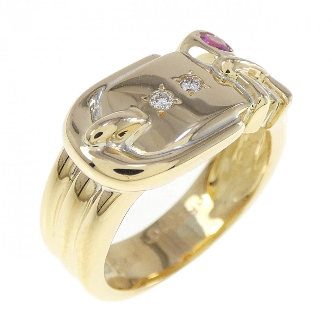 K18YG RUBY RING 0.04CT: K18YG Ruby Ring 0.04CT Brand: Unbranded Type/Style: Ruby ring Material: 18K Yellow Gold, Main Stone/Creation RubySecondary Stone Diamond Color: Yellow Gold Size: US 5 1/4 Accessories: None